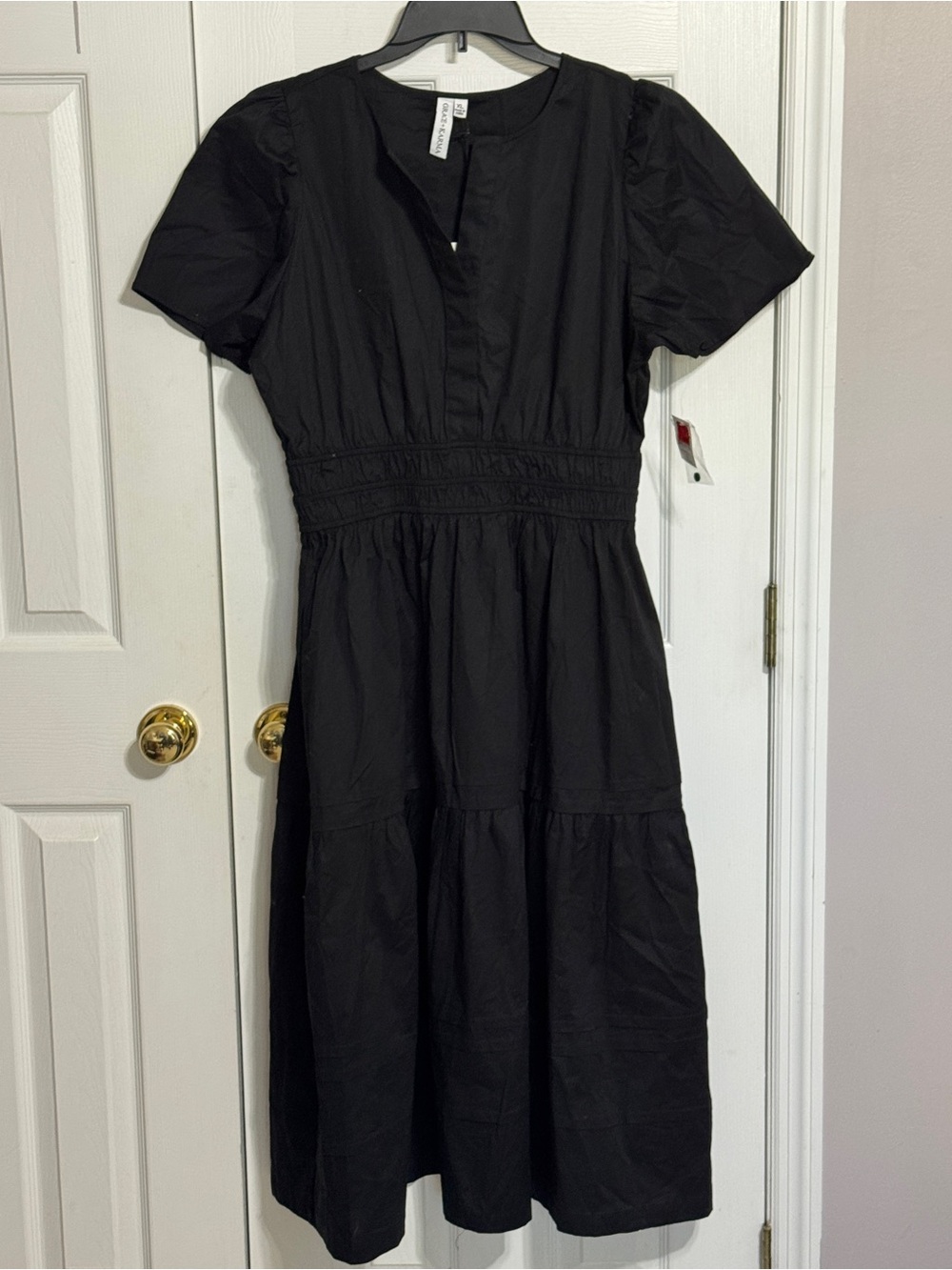 Grace + Karma Black Smocked Waist Tiered Midi Dress - Women